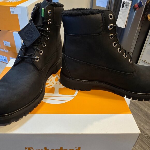 MENS TIMBERLAND 6 INCH PREMIUM WARM LINED BLACK NUBUCK BOOTS SIZE 12 NEW - Picture 2 of 8